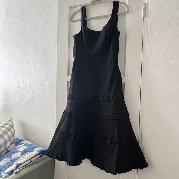 NWT Anthropologie Blythe Square Neck Tiered Ruffle A-line Midi Dress Black XXSP - Picture 3 of 14